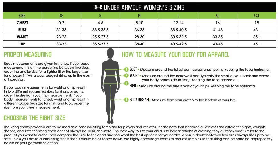 Under Armour Size Chart Womens