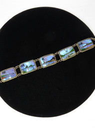 Menelaus Blue Morpho Butterfly Wing, Hand Painted Beach Scenery Square Link Bracelet