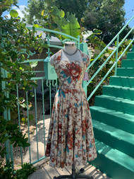 Warm Tone Floral Halter Dress w/ Rhinestones 