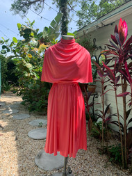 "Gail Gray" Coral Smock Front Dress w/ Braided Belt