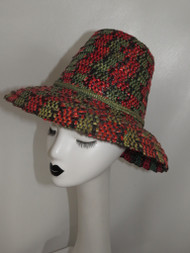 SOLD "Made in Italy" Sage, Red, & Black Woven Straw Cartwheel Hat