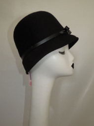 SOLD "B. Altman & Co." Black Wool Bucket Hat w/ Leather Bow Detail