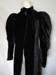 "Rice's" Black Silk Velvet Opera Coat w/ Carved Deco Button