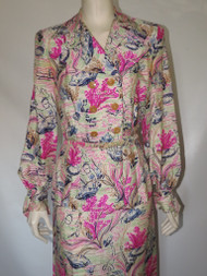 "Fred.A.Block" 2pc. Neon Coral Reef Scene Skirt Suit w/ Belt