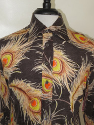 "Pascal" Charcoal w/ Orange & Yellow Peacock Feather Print Shirt