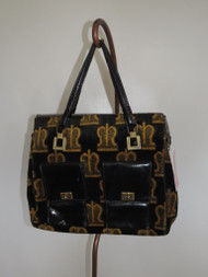 Black & Gold Terry Purse w/ Leather Straps & Pockets