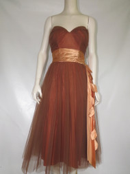 Strapless Brown Tool Dress with Gold Leaf Details