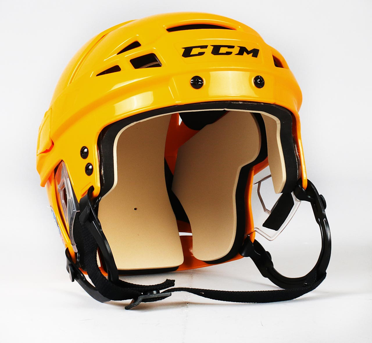 yellow hockey helmet