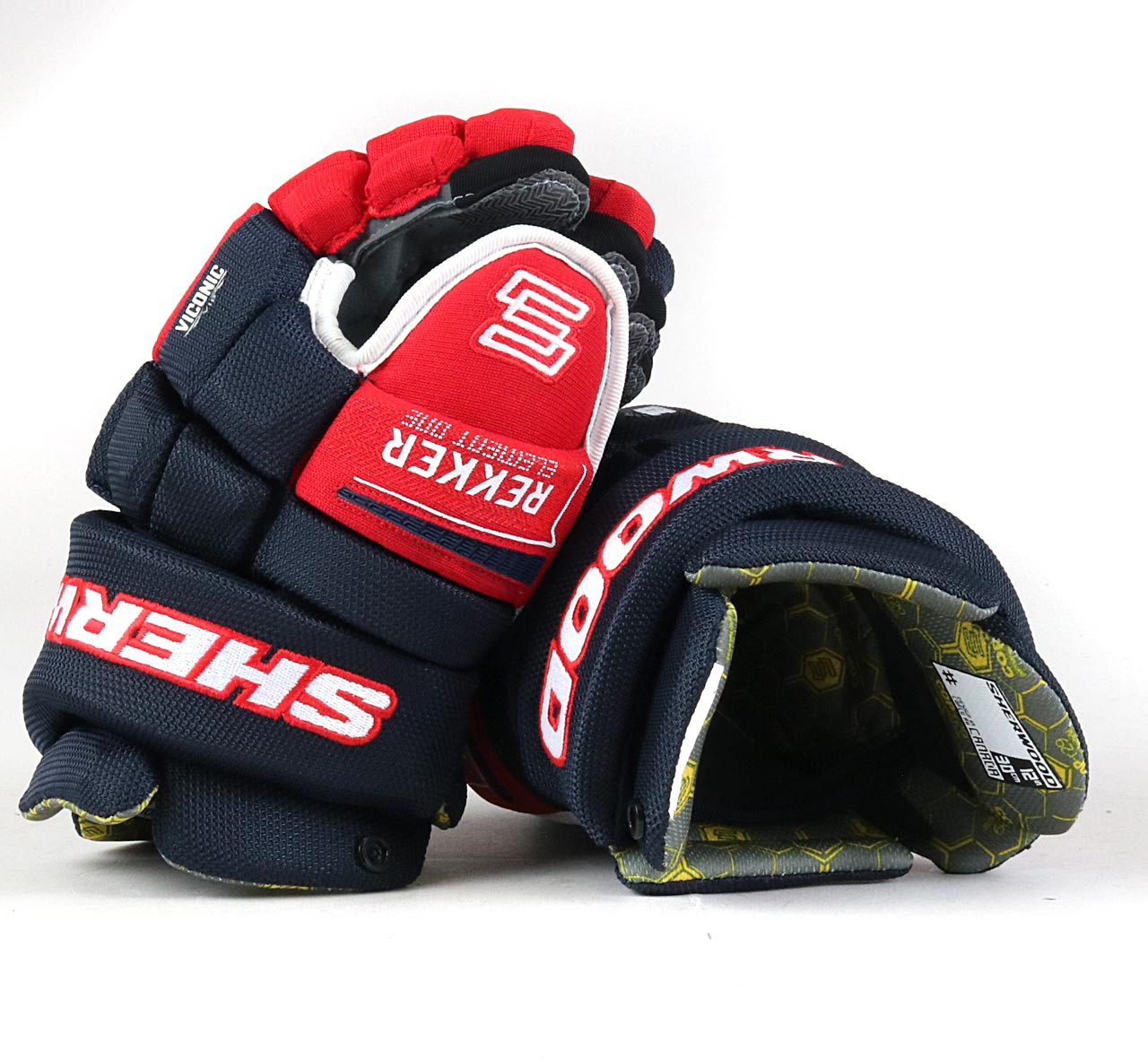 12" Sherwood Rekker RE 1 Navy/Red/White Gloves Pro Stock Hockey