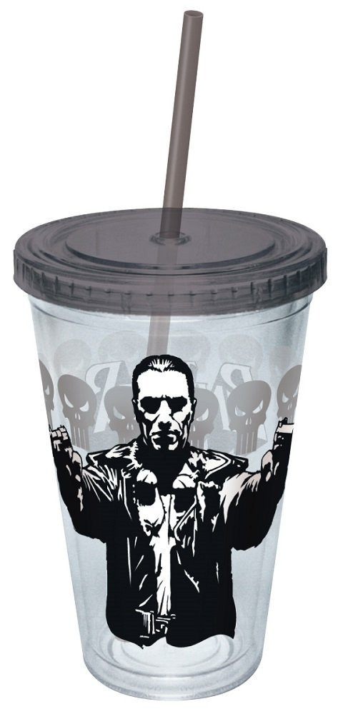Plastic Mug Punisher Guns Drawn Cup w/Straw New 10244 Marvel 