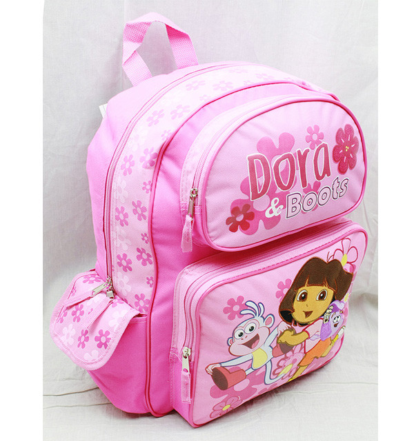 Dora the Explorer Large Backpack 16 in Pink with Boots Crayons 
