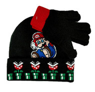 Beanie Cap Nintendo Super Mario Black Piranha Plant w/Glove Set 404120