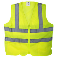 TR Industrial Neon Yellow High Visibility Front Zipper Mesh Safety Vest, Size Medium, Pack of 5