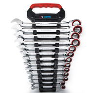 Capri Tools Ratcheting Combination Wrench Set, True 100-Tooth, 3.6-Degree Swing Arc, 1/4 to 1 in., SAE, 13-Piece in a Convenient Wrench Rack