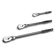 Capri Tools Low Profile Flex-Head Ratchets Set, 1/4 in, 3/8 in. and 1/2 in. Drive, True 72-Tooth, 5 Degree Swing Arc, 180-Degree Flex-Head