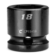Capri Tools 18 mm Stubby Impact Socket, 1/2 in. Drive, 6-Point, Metric