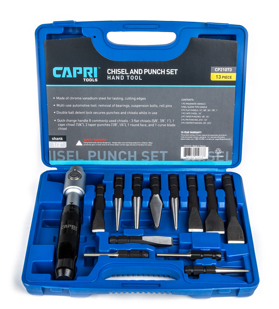 Capri Tools Chisel and Punch Set with Removable Handle, Fits Air
