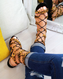 Sienna Leopard Gladiator Tie Up Sandals