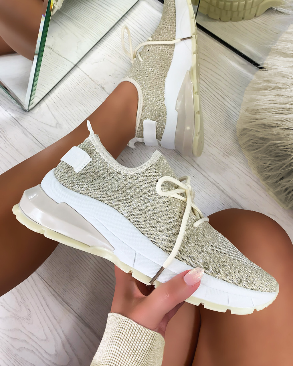 Aitana Knitted Trainers in Beige 
