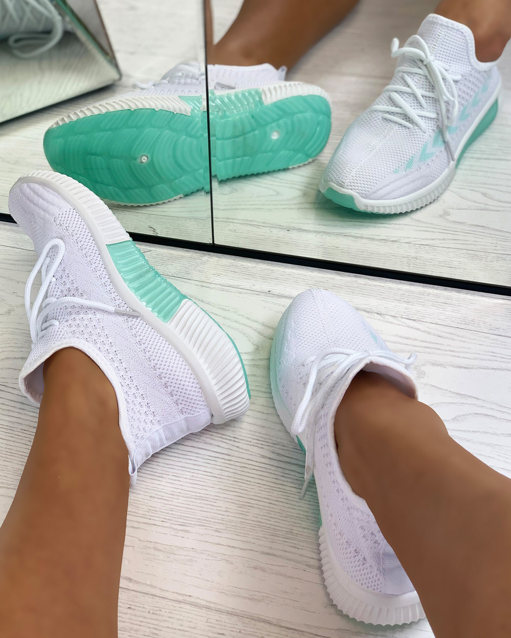 white knitted trainers