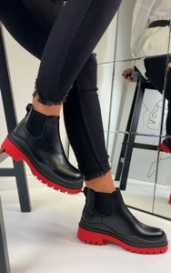 Kaori Contrast Sole Chelsea Ankle Boots in Red