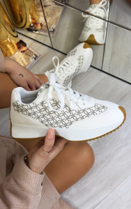 Karem Lace Up Printed Trainers in White