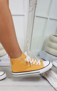 Addison Lace Up Canvas Trainers in Yellow