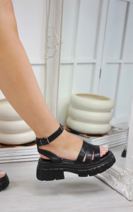 Morgan Chunky Sole Strappy Sandals in Black