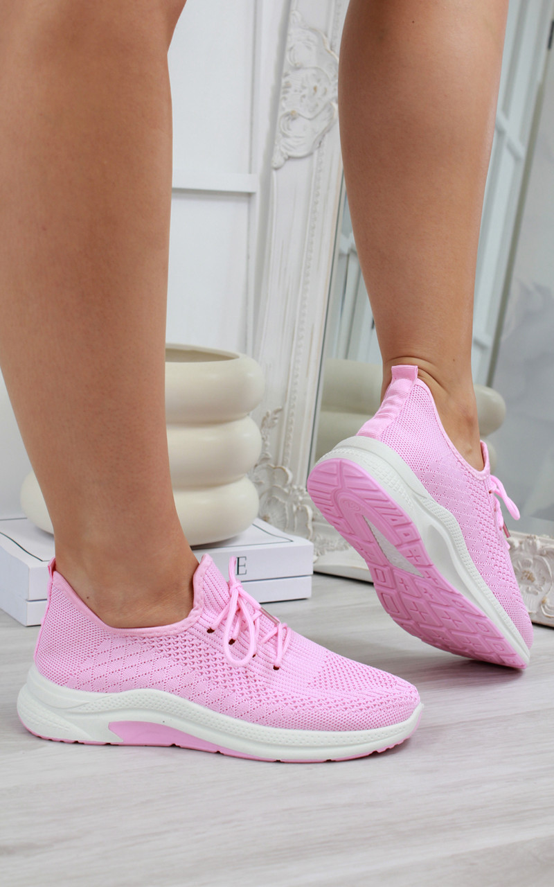 Connie Lace Up Trainers in Pink - Larena Fashion