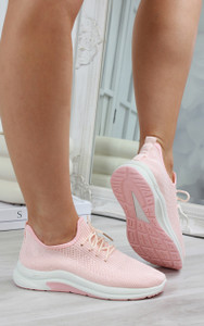 Connie Lace Up Trainers in Light Pink