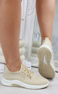 Connie Lace Up Trainers in Beige