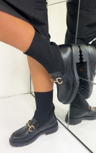 Nadette Chunky Sole Sock Ankle Boots In Black 