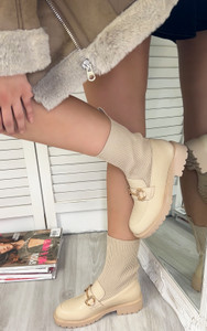 Nadette Chunky Sole Sock Ankle Boots In Beige