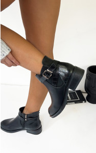 Adena Buckle Zipped Chelsea Ankle Boots In Black 
