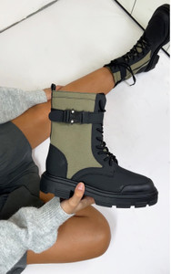 Hudson Zipped Lace Up Detail Biker Ankle Boot In Green