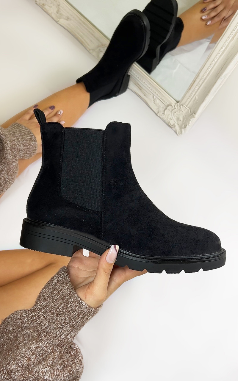 Kinga Chelsea Faux Suede Ankle Boots in Black - Larena Fashion