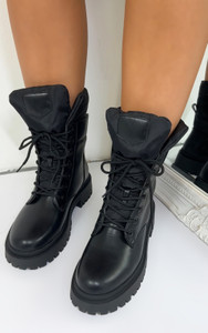 Lena Biker Lace Up Ankle Boots In Black