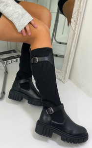 Callie Stretch Knee High Boots In Black