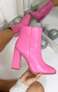 Ivy Block Heel Ankle Boots in Pink