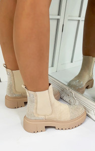 Lea Chelsea Suedette Ankle Boots in Beige