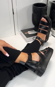 Neives Platform Strappy Chunky Sandals with Buckle in Black