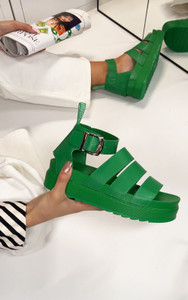 Neives Platform Strappy Chunky Sandals with Buckle in Green