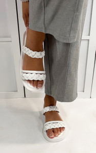 Amei Flat Strappy Braided Detail Sandals in White