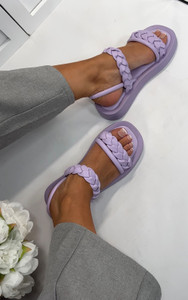 Amei Flat Strappy Braided Detail Sandals in Purple