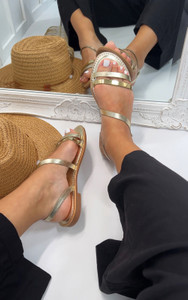 Icaria Strappy Flat Summer Gold Detail Sandals in Gold