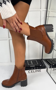 Dionne Zipped Heeled Chelsea Ankle Boots in Camel