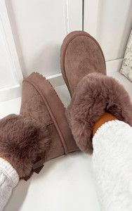 Solene Fuzzy Pull On Suede Winter Chunky Platform Faux Fur Ankle Boots in Coffee