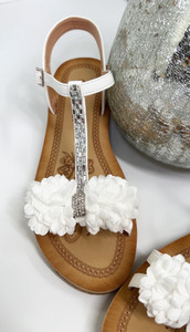 Angelica Floral and Diamante Embellished Platform Sandals in White