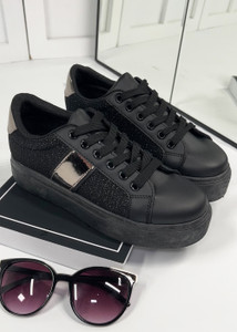 Bianca Lace Up Flatform Trainers in Black