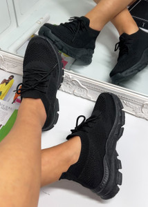 Cassidy Lace Up Sock Style Chunky Sole Trainers in Black